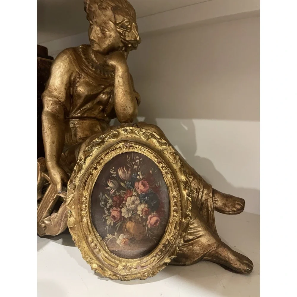 Vtg Italian Florentine Italy Oval Floral Urn Gold Gilt Wood 3.5x4.5